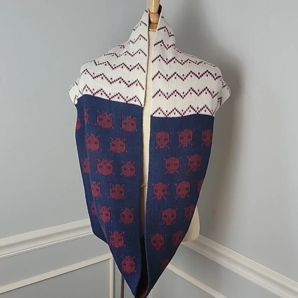 HIPSTER Unisex Navy Blue Burgundy Skull Chevron Knit Reversible Infinity Scarf‎